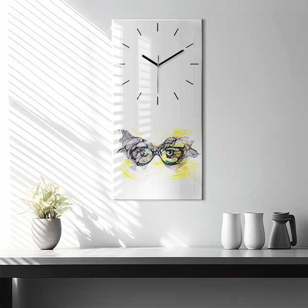 Vertical wall clock Eyes with glasses