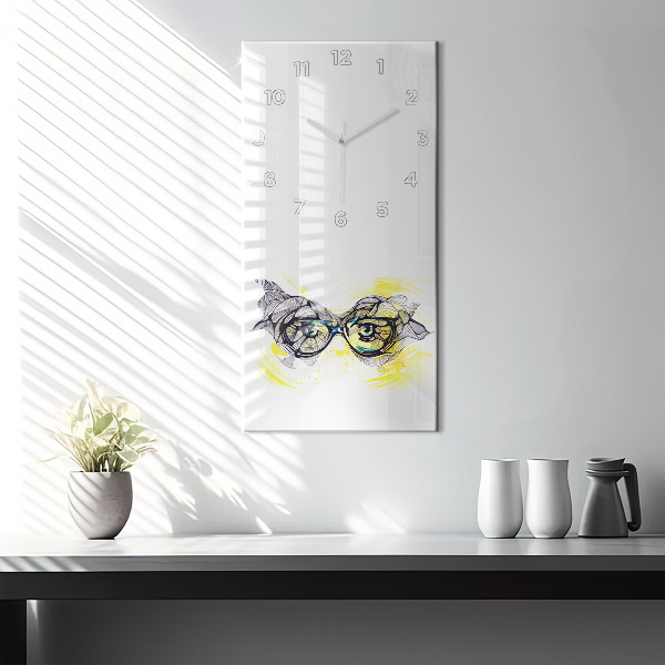 Vertical wall clock Eyes with glasses