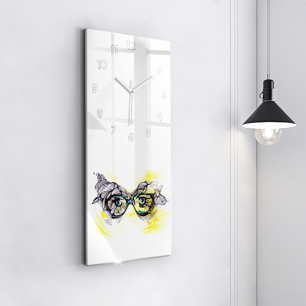 Vertical wall clock Eyes with glasses