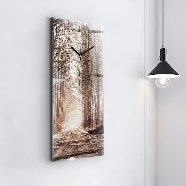 Vertical wall clock Forest path in sepia