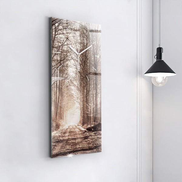 Vertical wall clock Forest path in sepia
