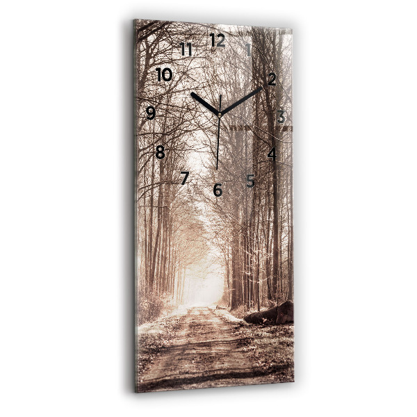 Vertical wall clock Forest path in sepia