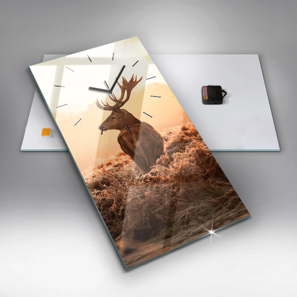 Vertical wall clock Deer at sunrise