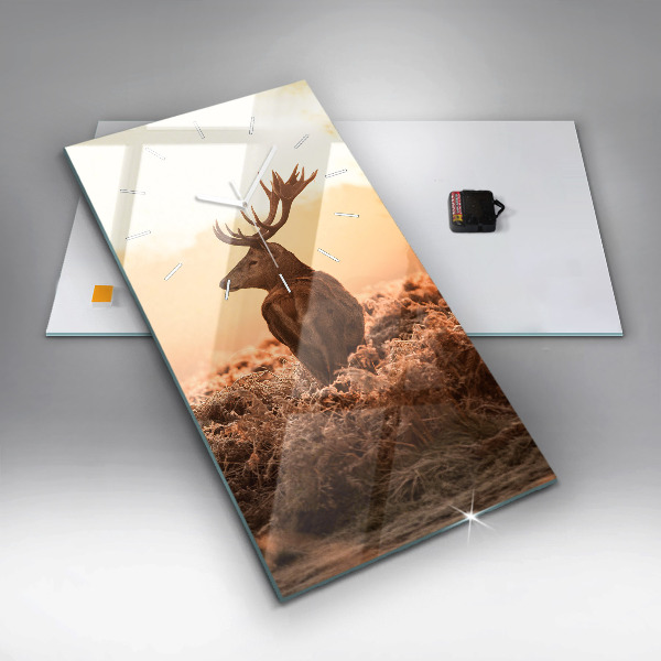 Vertical wall clock Deer at sunrise