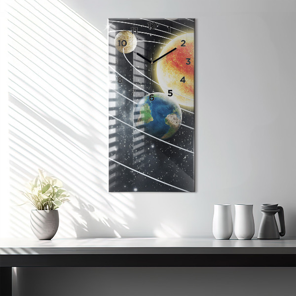 Vertical wall clock The solar system