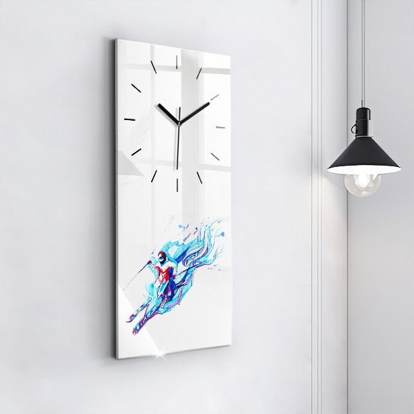 Vertical wall clock Skier
