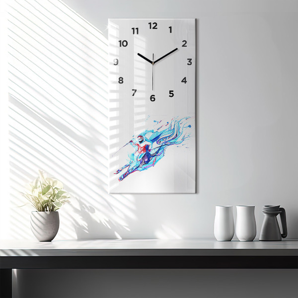 Vertical wall clock Skier