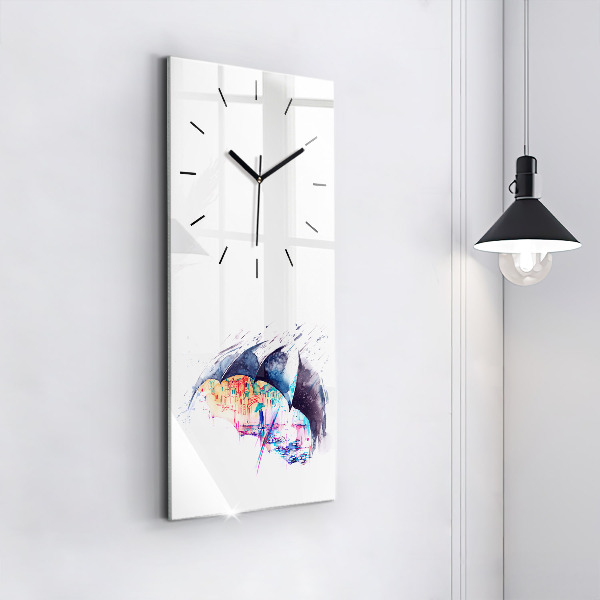Vertical wall clock Rain umbrella and city