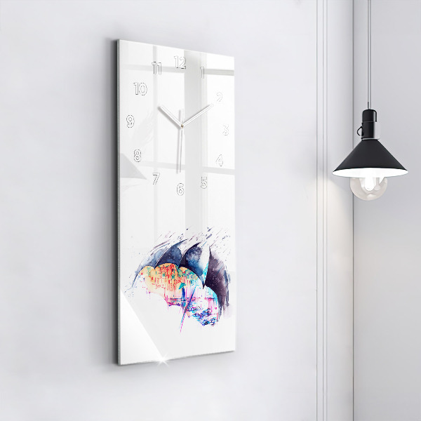 Vertical wall clock Rain umbrella and city