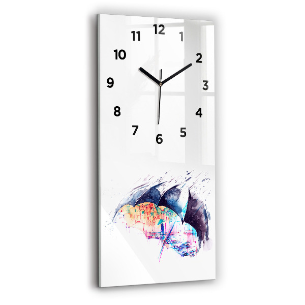 Vertical wall clock Rain umbrella and city
