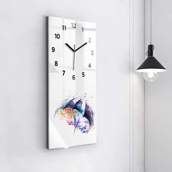 Vertical wall clock Rain umbrella and city