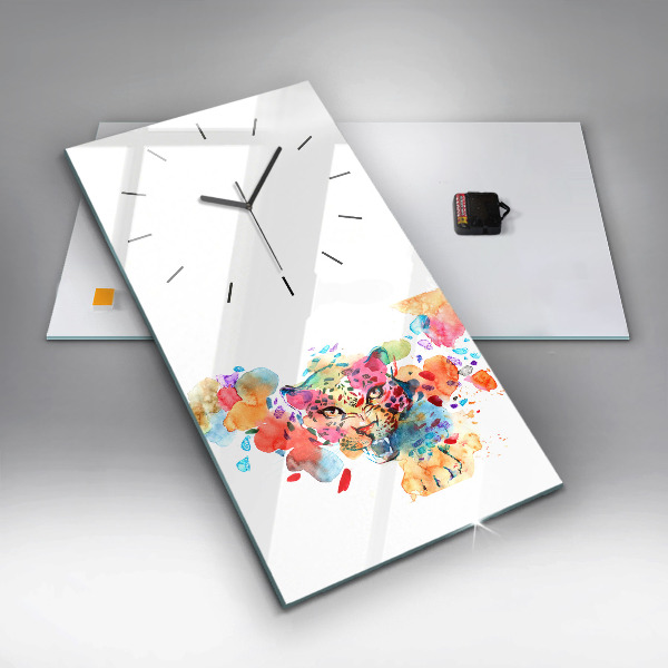 Vertical wall clock Abstract wild cat