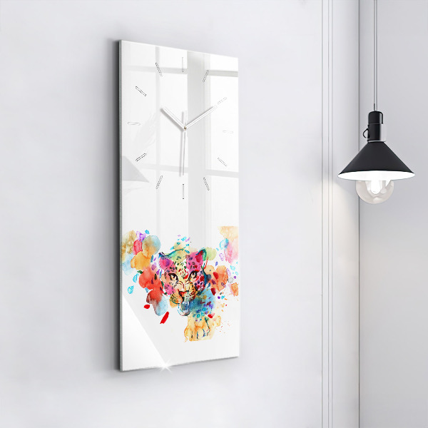 Vertical wall clock Abstract wild cat
