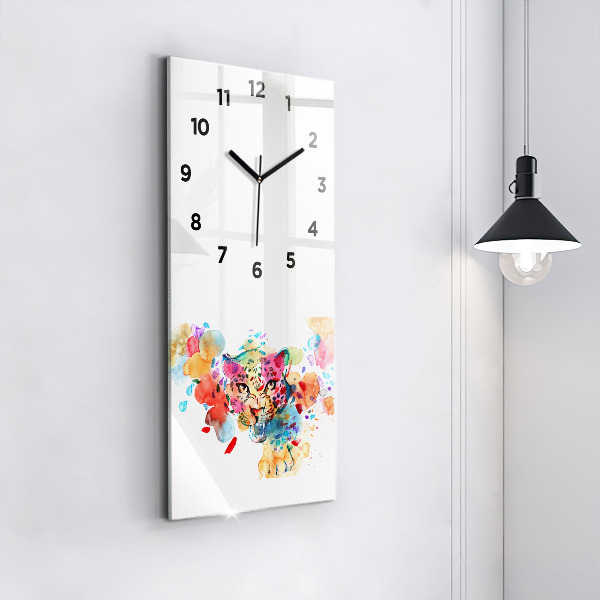 Vertical wall clock Abstract wild cat