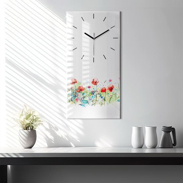 Vertical wall clock Flowers in the meadow