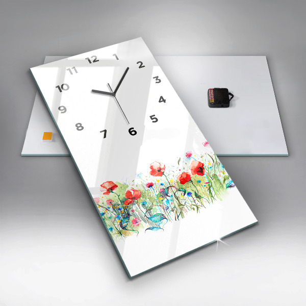 Vertical wall clock Flowers in the meadow