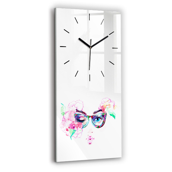 Vertical wall clock Woman with glasses
