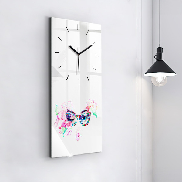 Vertical wall clock Woman with glasses