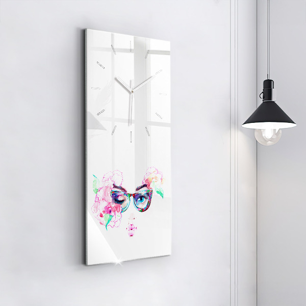 Vertical wall clock Woman with glasses