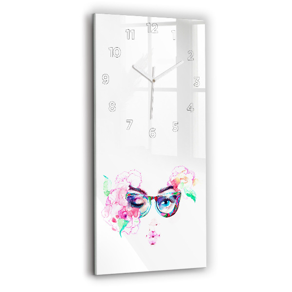 Vertical wall clock Woman with glasses