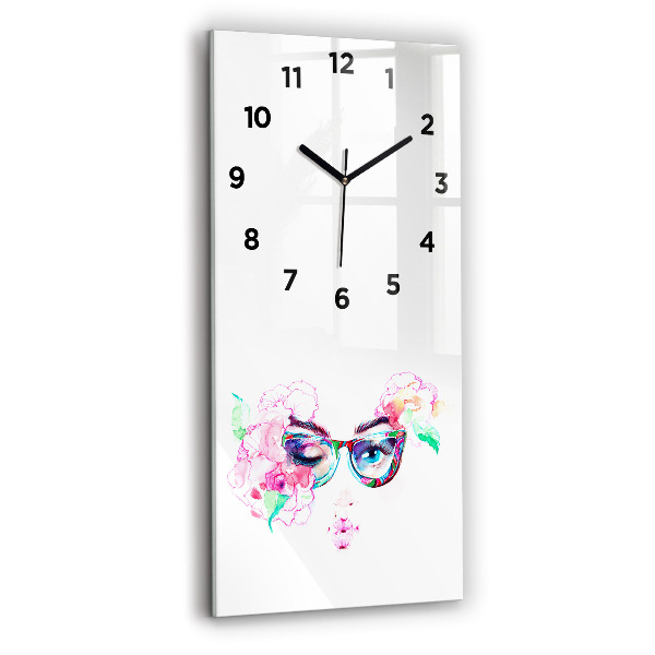 Vertical wall clock Woman with glasses