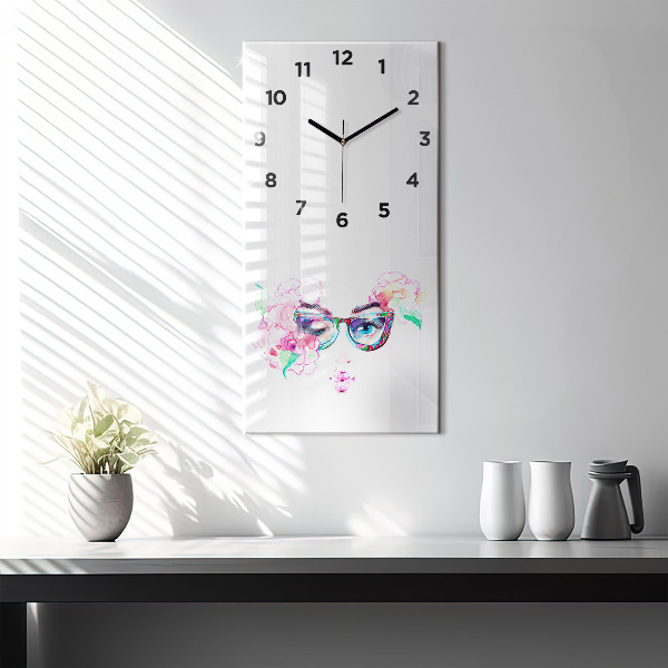 Vertical wall clock Woman with glasses