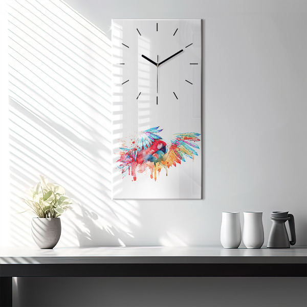 Vertical wall clock Colorful red parrot