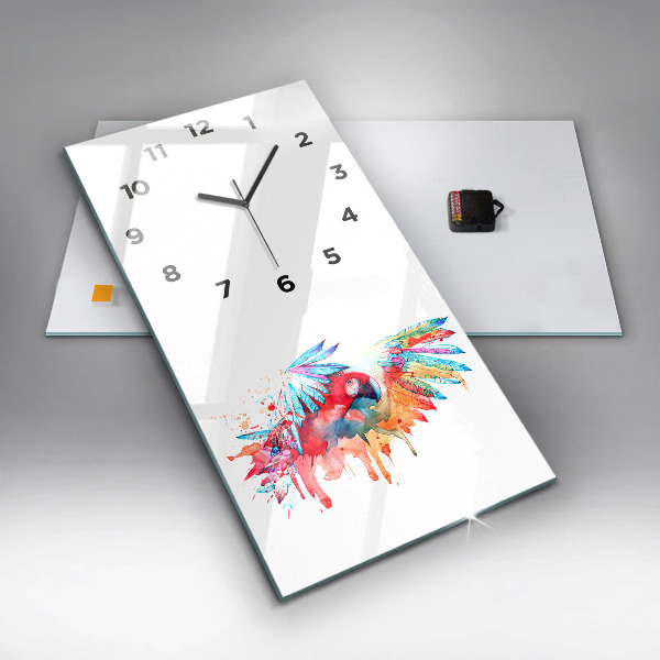 Vertical wall clock Colorful red parrot