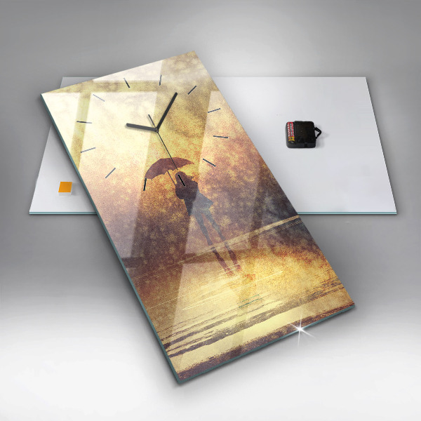 Vertical wall clock woman with umbrella