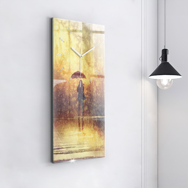 Vertical wall clock woman with umbrella