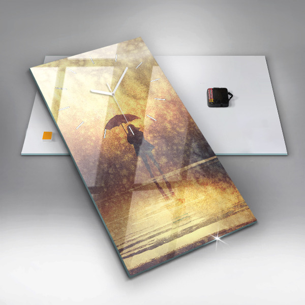 Vertical wall clock woman with umbrella