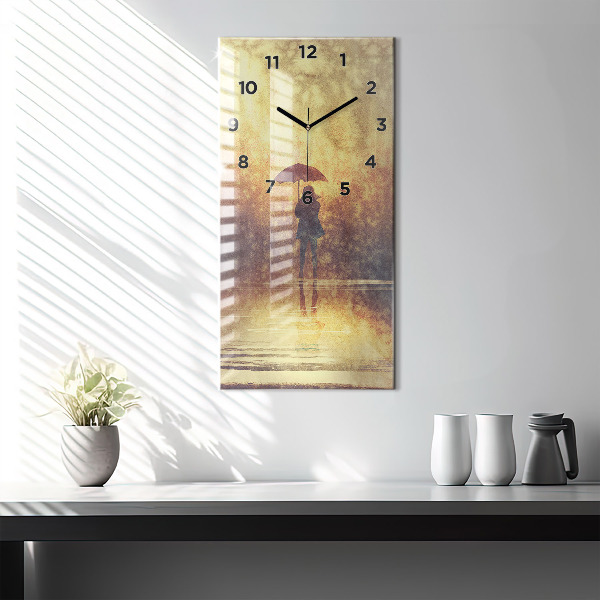 Vertical wall clock woman with umbrella