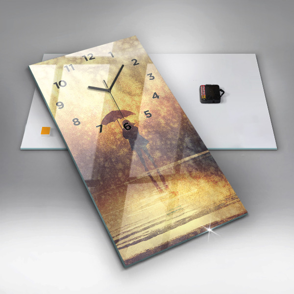 Vertical wall clock woman with umbrella