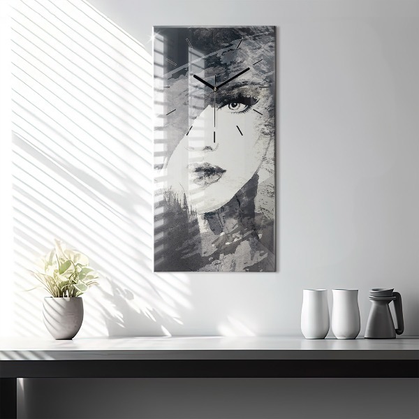 Vertical wall clock Woman - watercolors