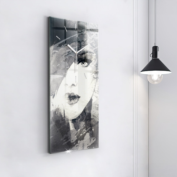 Vertical wall clock Woman - watercolors