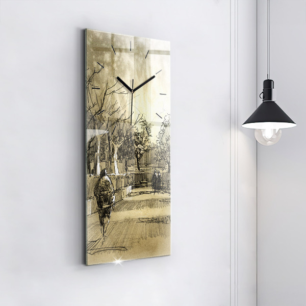 Vertical wall clock Park and trees in sepia