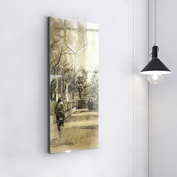 Vertical wall clock Park and trees in sepia