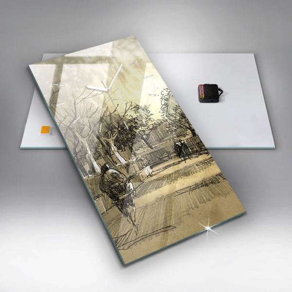 Vertical wall clock Park and trees in sepia