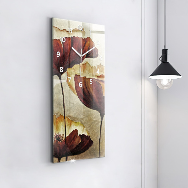 Vertical wall clock Painted poppies