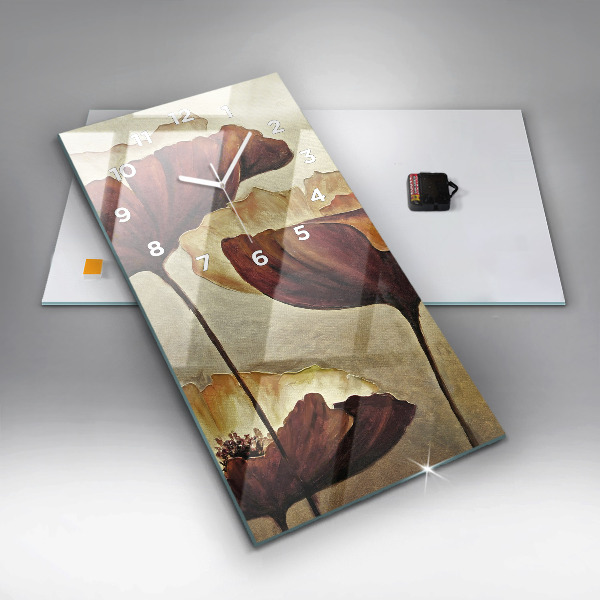 Vertical wall clock Painted poppies