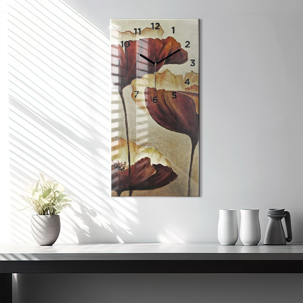 Vertical wall clock Painted poppies