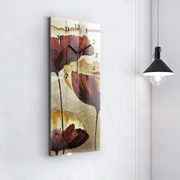 Vertical wall clock Painted poppies
