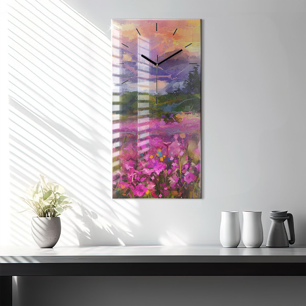 Vertical wall clock Landscape of nature and flowers