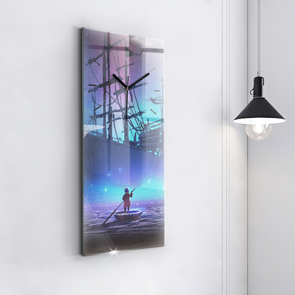 Vertical wall clock Fantasy sailing ship