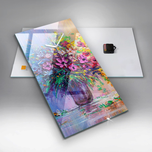 Vertical wall clock Flowers in a vase