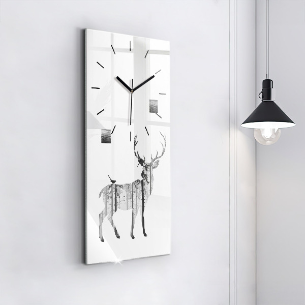 Vertical wall clock Silhouette of a deer Forest