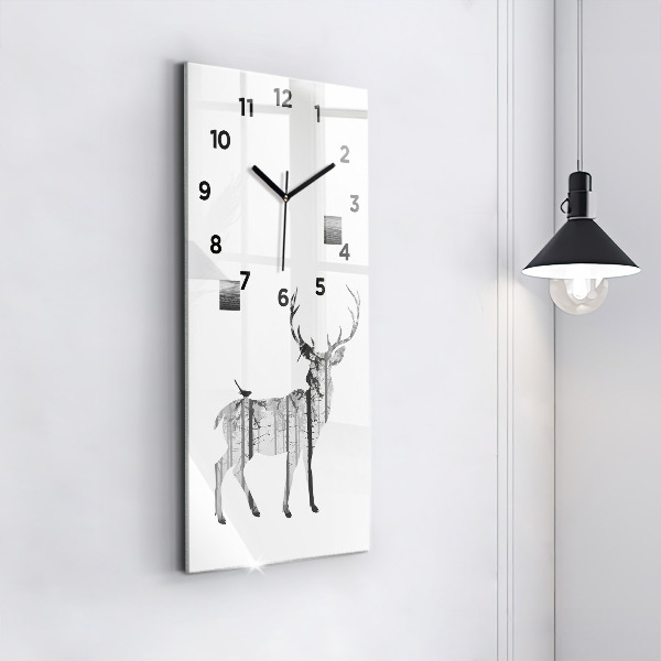 Vertical wall clock Silhouette of a deer Forest