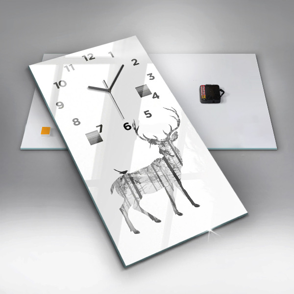 Vertical wall clock Silhouette of a deer Forest