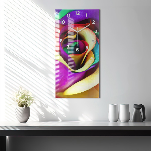 Vertical wall clock Rainbow Rose