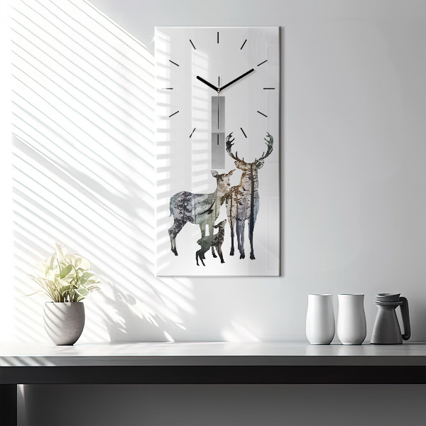Vertical wall clock Deer family